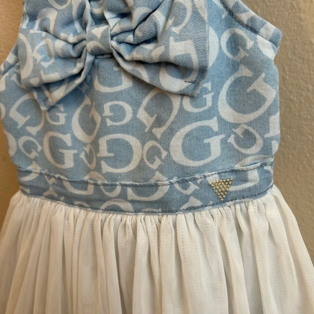 Guess Kids Toddler Dress Denim Tulle Tutu Bow Childs Small Size 4